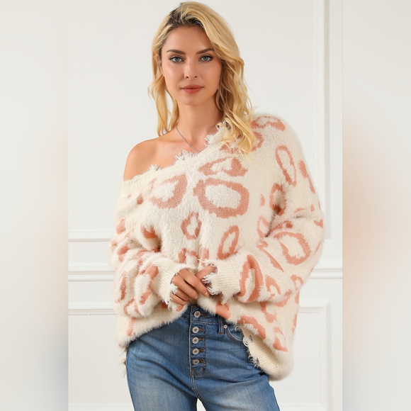 Leopard V-Neck Dropped Shoulder Sweater 20% OFF SALE!! - Picture 1 of 5